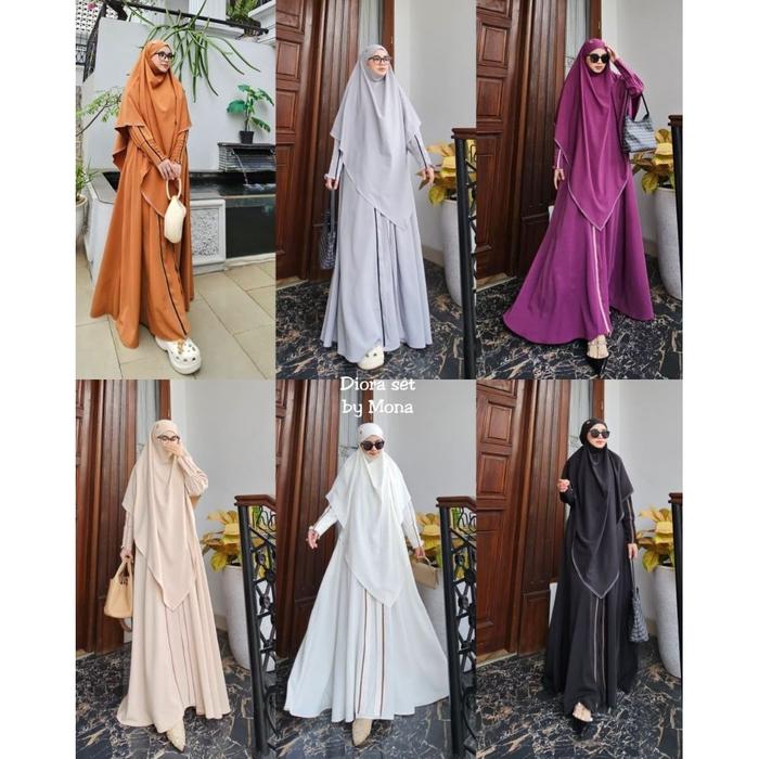 Gamis Set Khimar French Premium Mona Syari Bahan Adem Ukuran Lengkap