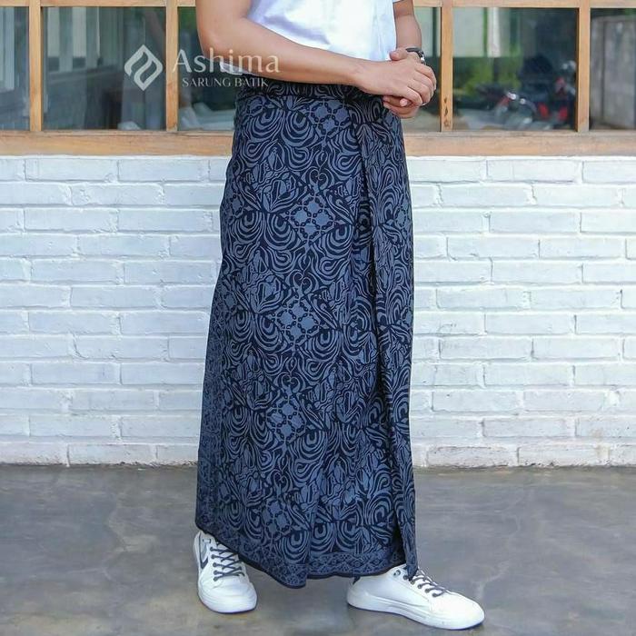 motif 57 abu abu semu biru - Sarung Batik Pria Dewasa Cap Ashima Pekalongan Premium Muslim Motif Kat