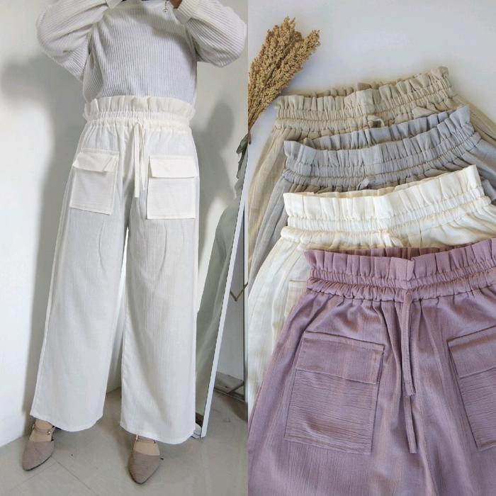 Cesa Kulot - Kulot Wanita Bahan Linen Casual -  Celana  Cewek Panjang Dewasa dengan Pinggang Karet b