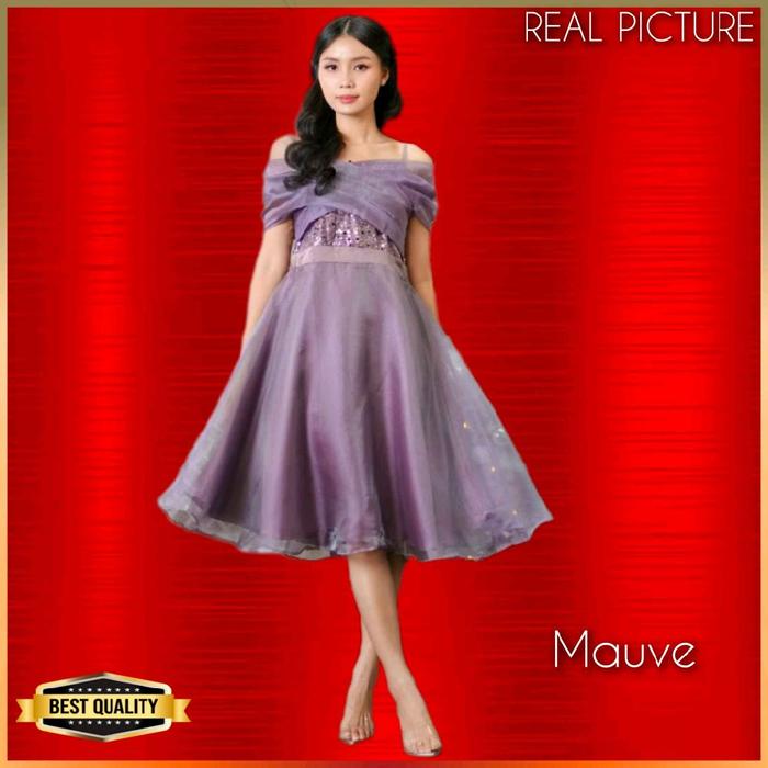 Baju Gaun Pesta Wanita TM068 Midi Dress Sabrina Kondangan Mauve