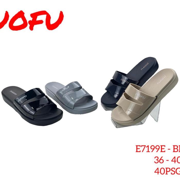 LUOFU sandal selop luofu wanita sandal silang wanita bahan karet empuk sandal model silang (E7199)