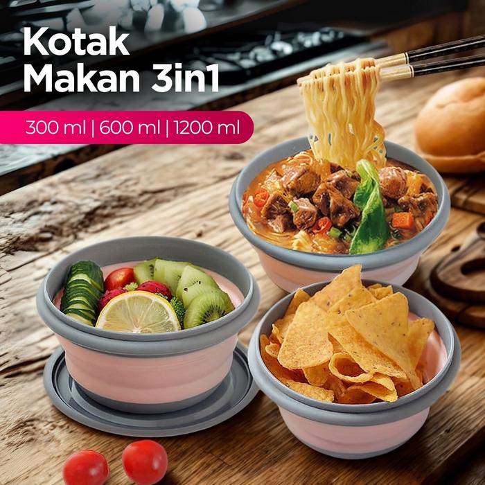 Mutiaramall - Lunch Box Silicone | Foldable Food Container | Kotak Makan