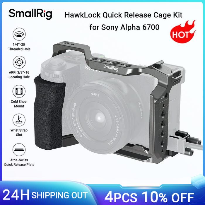 SmallRig A6700 Cage HawkLock Quick Release Cage Kit for Sony Alpha 6700 w Silicone Grip & HDMI Cable