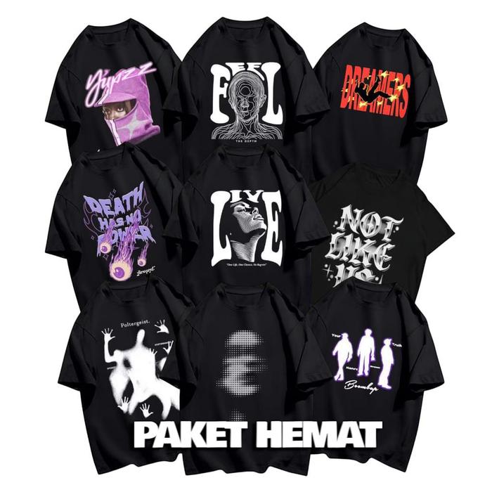 COMBO PAKET KAOS 3PCS DISTRO HITAM JUMBO SKENA HEMAT | M | L | XL | 2XL | 3XL |