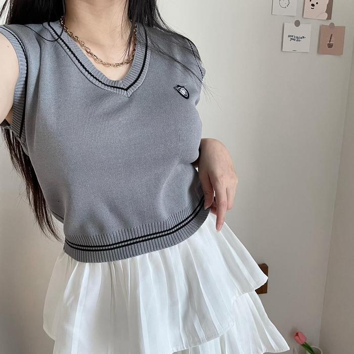 Promo MODAMYTH HT54 - Vest Top Knit Atasan Wanita Rajut Model OLD SCHOOL KOREA STYLE ROMPI RAJUT CRO