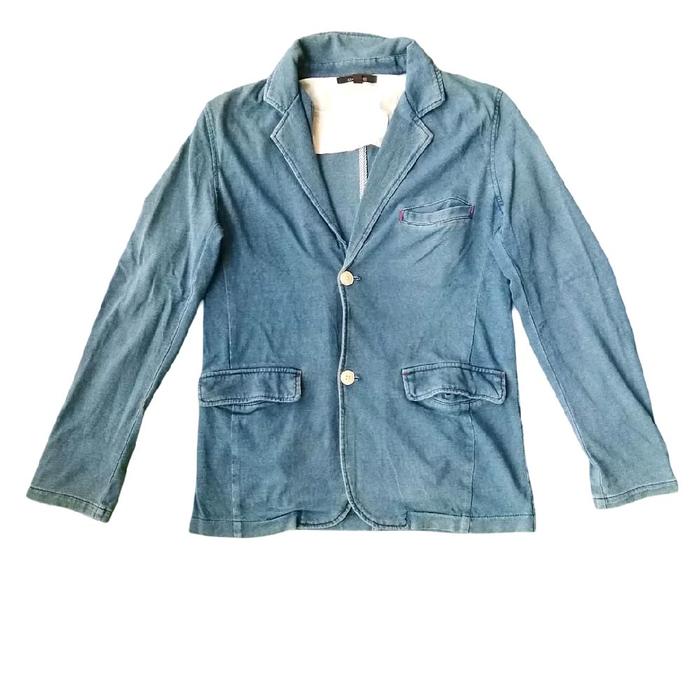 Ciao Panic Japan Indigo Denim-Look Jersey Casual Blazer Atasan Cewek Cowok Unisex Kemeja Jaket Origi