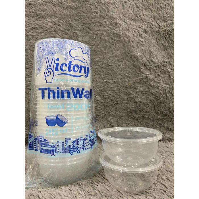 Safitiri Thinwall Bulat 200Ml (25) Victory Mangkok Plastik Cup Pudding Slime Wadah Makanan Tempat