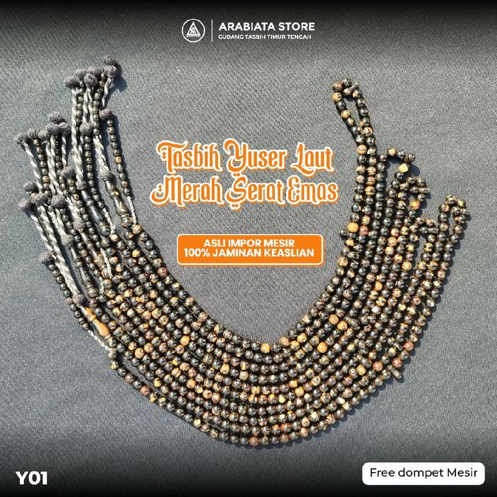 Tasbih Yuser Laut Merah Natural Serat Emas