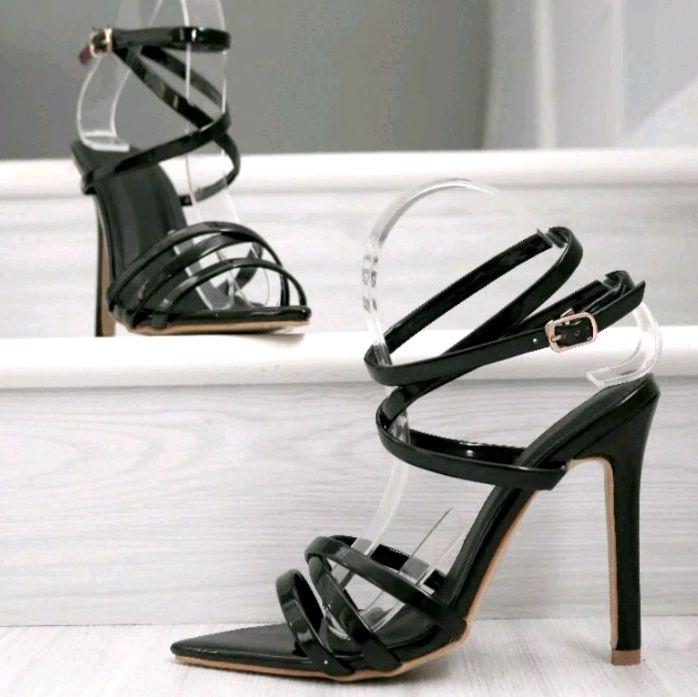 Dnr-04 Heels wanita kekinian tali x lancip tinggi 12cm size 35-42 Sepatu sandal