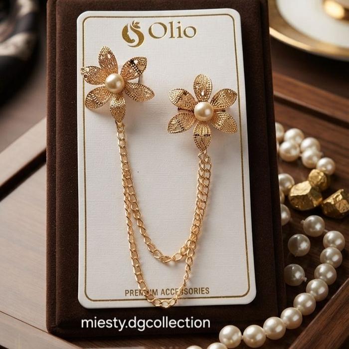 MistyDcCollection Bros Pin Rantai Hijab & Kebaya dengan Desain Bunga dan Mutiara Elegan untuk Penamp