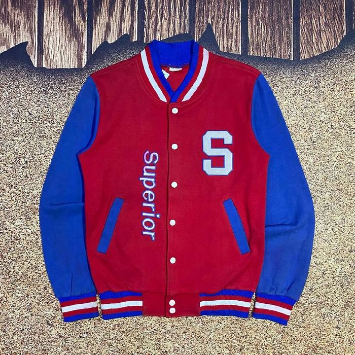 jaket varsity baseball SUPERIOR two tone big logo jaket bomber penutup kancing button casual murah b