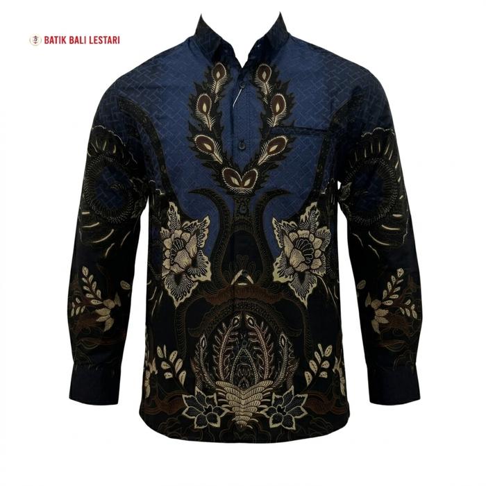 Batik Bali Lestari Kemeja Pria Katun Slimfit Navy Hitam (NU31)