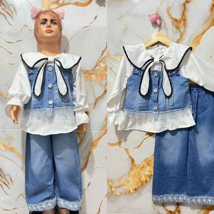 Set Celana Rompi Anak Perempuan 3 In 1 Jeans & Shakila Bahan Premium Size 4-24 Fashion Anak Perempua
