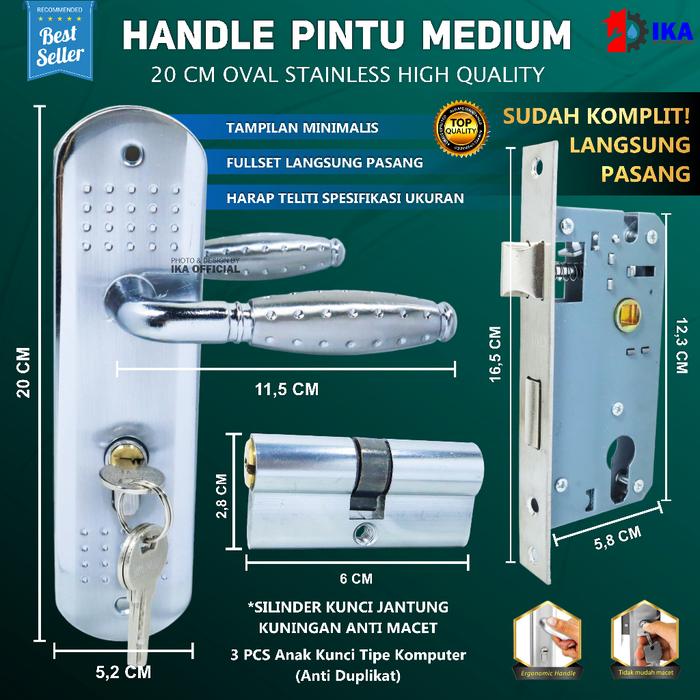 Kunci Pintu Set Komplit Silver | 20CM | Gagang Kotak / Kunci pintu top grande silinder handle pintu