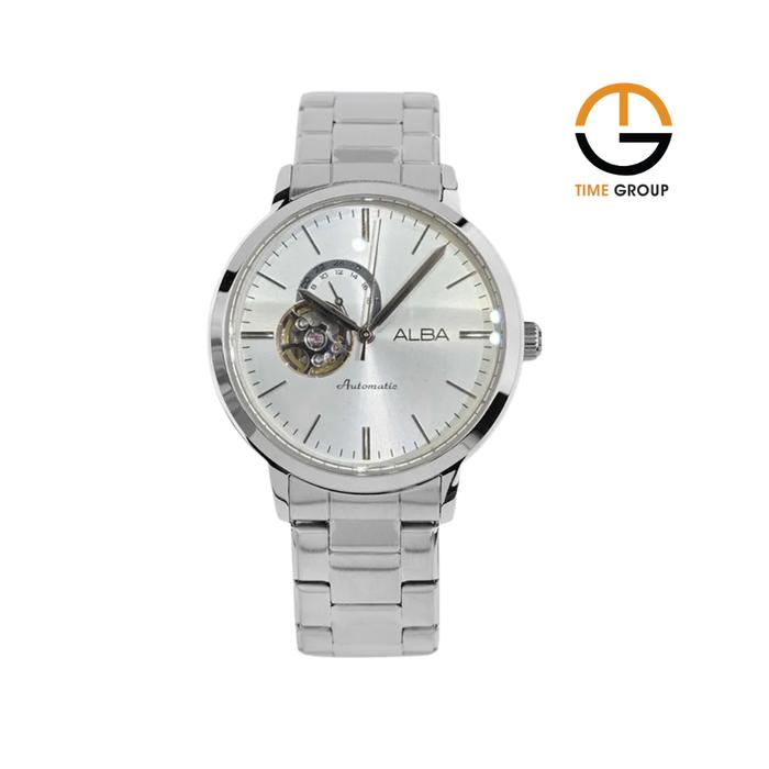 JAM TANGAN PRIA ALBA MECHANICAL A9A013 A9A013X1 OPEN HEART AUTOMATIC SILVER DIAL STAINLESS STRAP