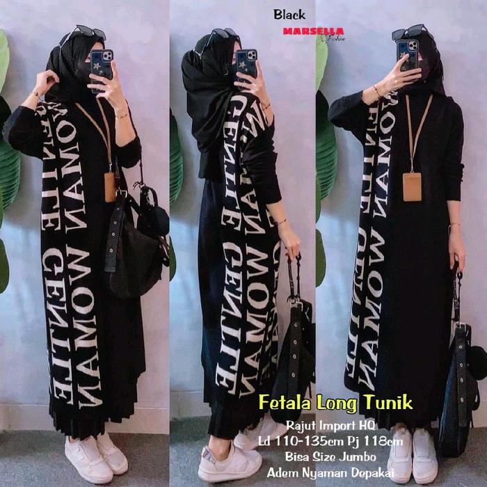Fetala Long Tunik Rajut Import Stretch Motif Premium Tebal