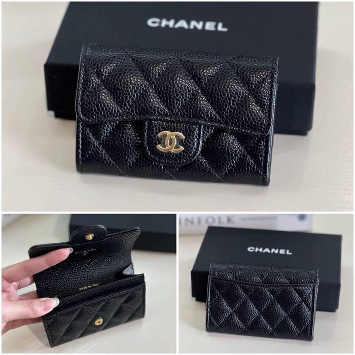 CHANEL CLASSIC CARD FLAP WALLET / HOLDER / CASE BLACK CAVIAR GHW