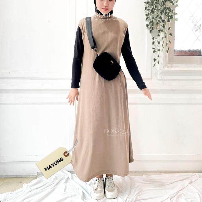 Inner Dress Knit Wanita - Dalaman Wanita Rajut Span - Dress Turtleneck Rajut Muslim Panjang Gamis At