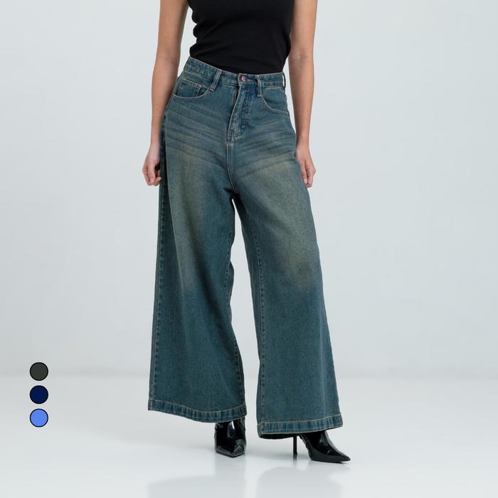 Amygo Store - Airy Wide Leg Jeans | Bawahan Wanita | Celana Jeans | Denim | Kulot Jeans | High Waist