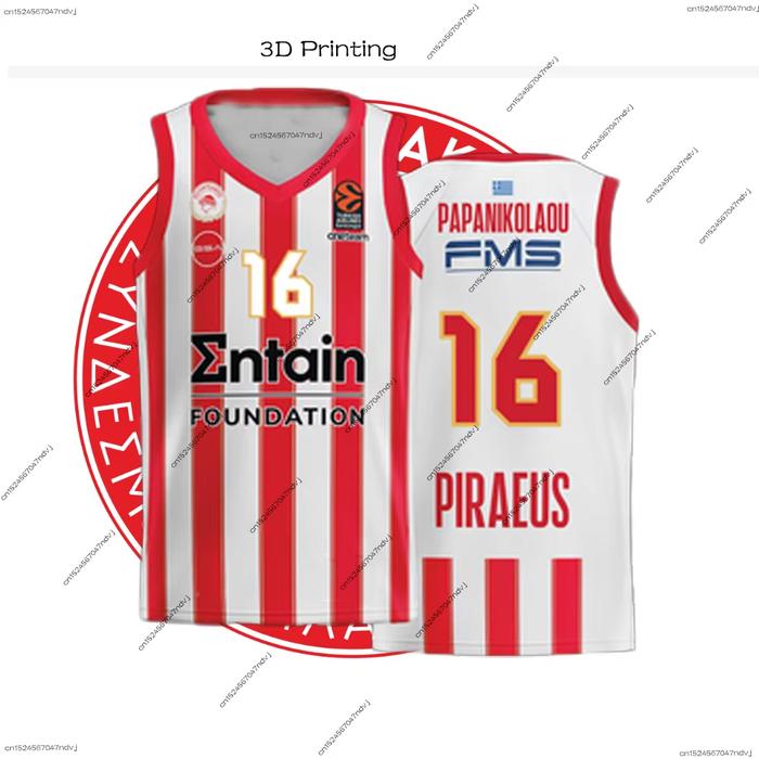 24_25 New Greek Basketball Olympiacos Athens Basketball Jersey Basketball Game Jersey Men Summer Spe