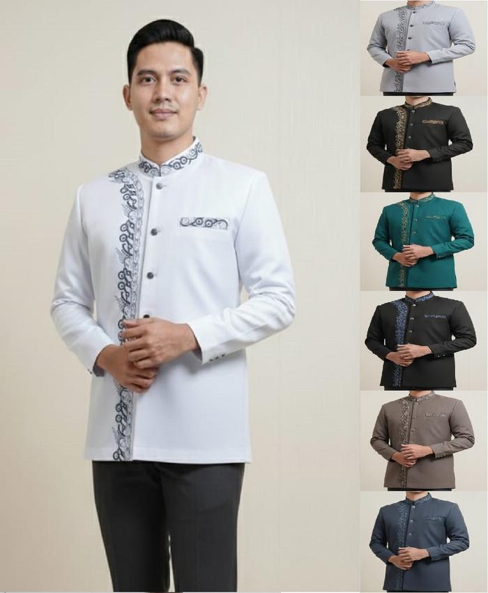 Jasko Putih Wol Novus Baju Muslim Pria Jas Koko Bordir Motif Sorban Terbaru Merek Jasco Tasik Origin