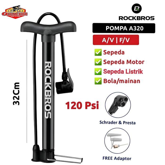 Pompa ban sepeda motor bola Rockbros A320 Bike Air Pump 120 psi 120psi