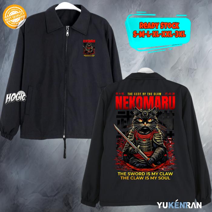 JAKET COACH STREETWEAR JAPAN STYLE NEKOMARU THE SWORD IS MY CLAW DESIGN KEREN CASUAL BAHAN ANTI AIR 