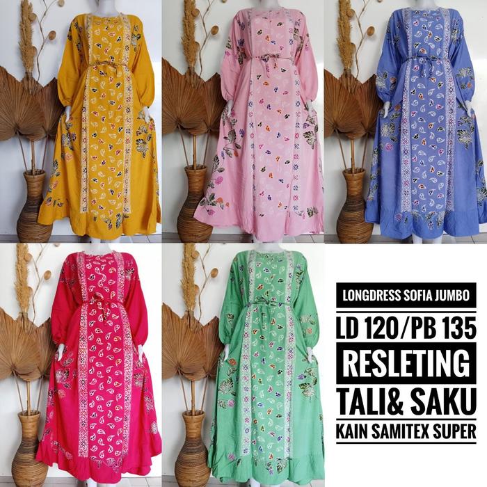 Bisa COD | Longdress Sofia Jumbo Daster Gamis Bahan Rayon Adem Busui Friendly Jumbo LD 120 Lengan Pa
