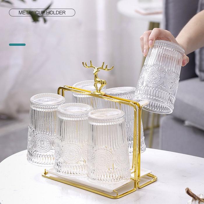 6 Slot Rak Tempat Gantungan Gelas Stainless Anti Karat Rak Gelas Dapur kopi Gold Tempat Peniris Gela