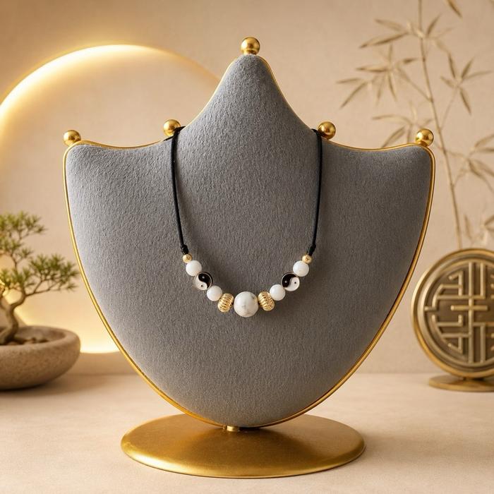 Kalung Macan Putih (Bai Hu) YinYang dengan Batu Pirus Putih Premium