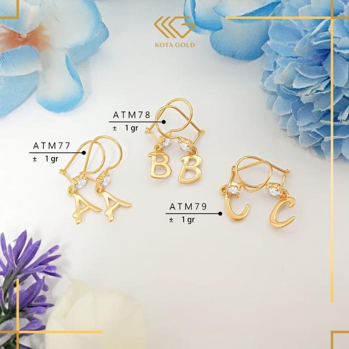 Anting Huruf Emas Kadar 6K (300) dan 8K (375) Lengkap Alphabet