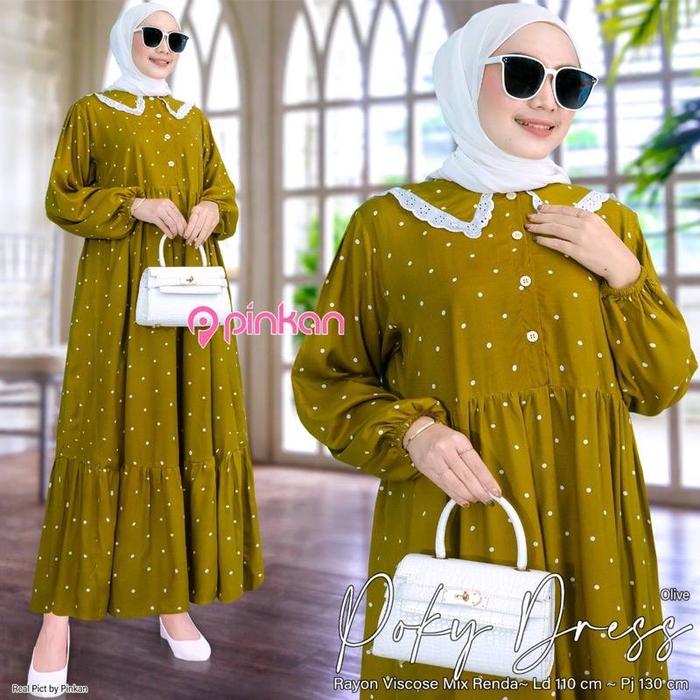 Gamis Wanita Bahan Rayon Motif Polkadot Kekinian Terbaru