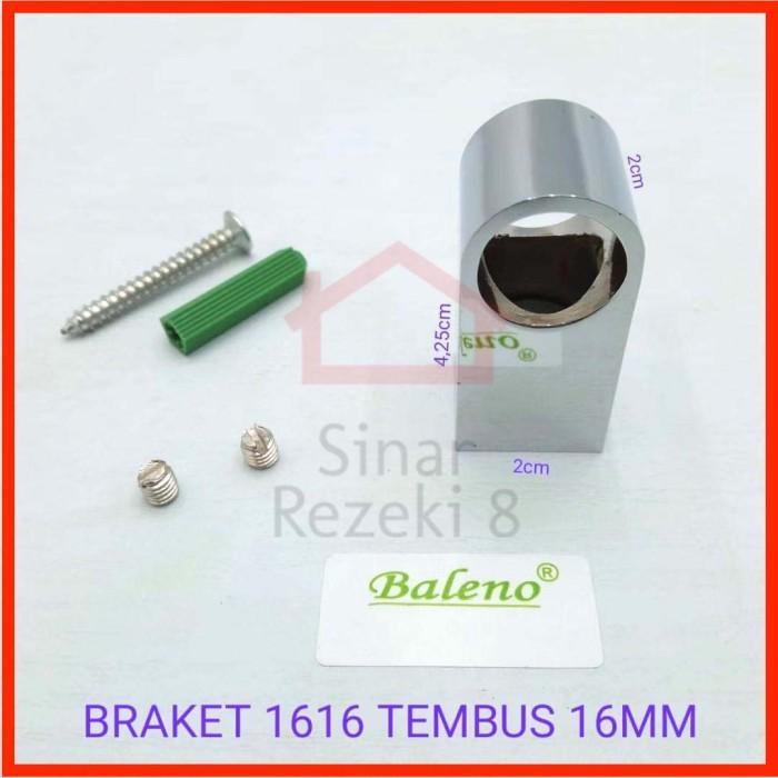 Bracket 16 mm Tembus 5/8 Inch Tengah Pipa Bulat Stainless Topi Lemari