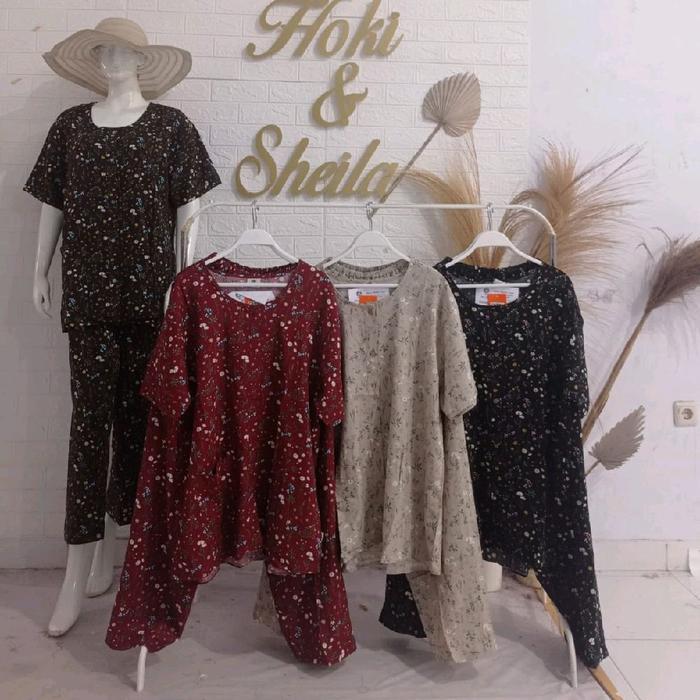Baju Tidur Hoki Sheila Jumbo Rayon Premium Ld 120 Lengan Pendek Celana Panjang Bahan Rayon Premium L
