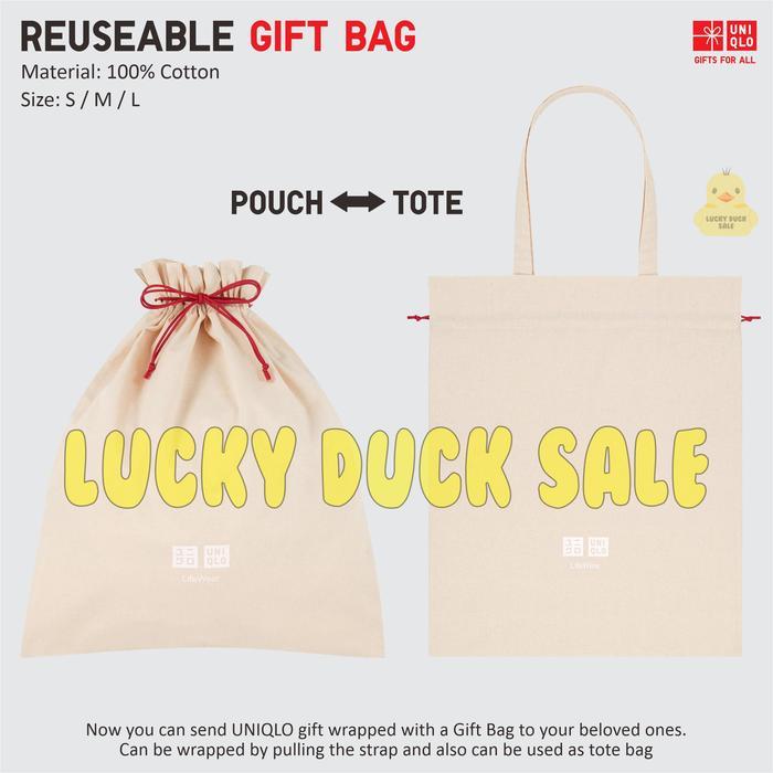 UNIQLO Gift Bag Tote Drawstring Off White Tas Serut Pouch Kado Murah