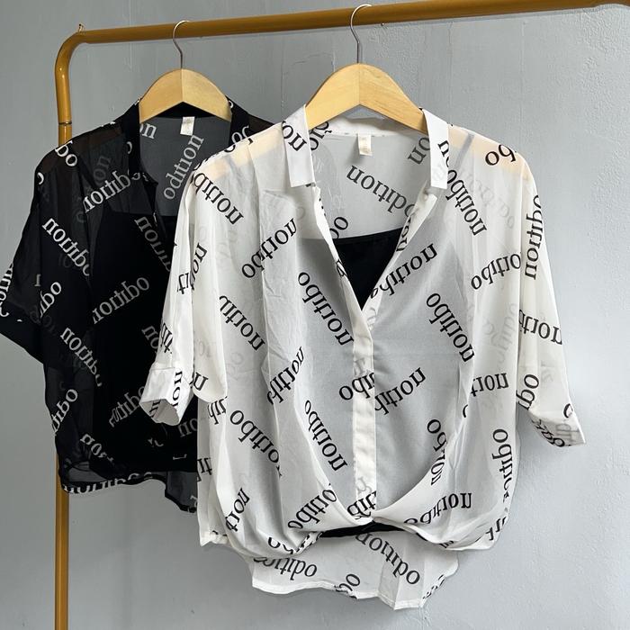 BLOUSE SIFON TULISAN ODITION FREE INNER WANITA|BLOUSE SIMPLE LD120