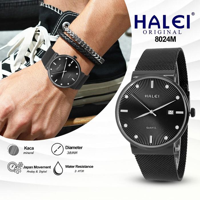 HALEI 8024M Original Jam Tangan Pria – Analog Fashion, Stainless Steel Pasir, Anti Air, Date Display