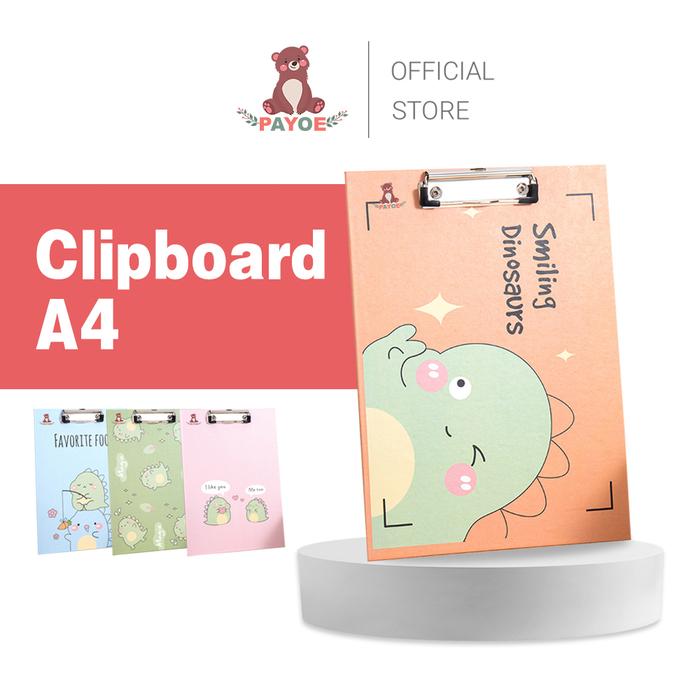 PAYOE Papan Jalan A4 Clipboard Lucu Dino / Clipboard PVC A4 / Papan ujian
