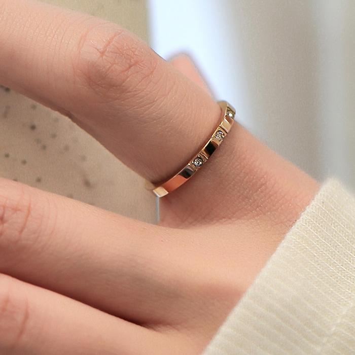 Lanmi Jewelry Cincin Titanium Steel Three Diamond Ring Rose Gold Korean Style Men / Women's Ring Cou