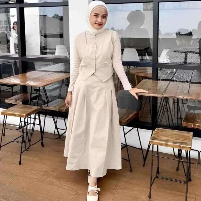 Sheila Risqiana One Set Zeela Vest Setelan Atasan Baju Bawahan Wanita Muslim Dewasa Remaja Crinkle A