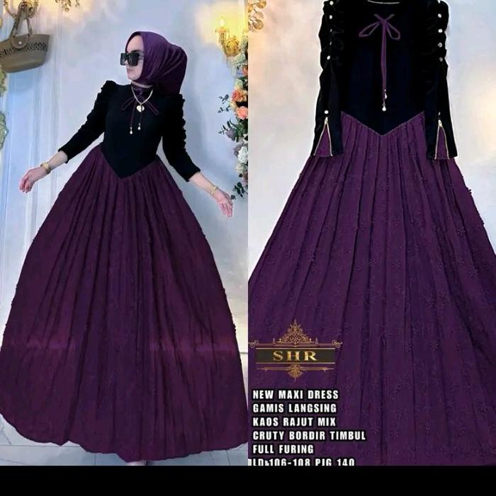 *SHR*baju gamis new mix lancip  ceruty  mixr rajut import pul puring rel seleting Gaun Panjang Wanit