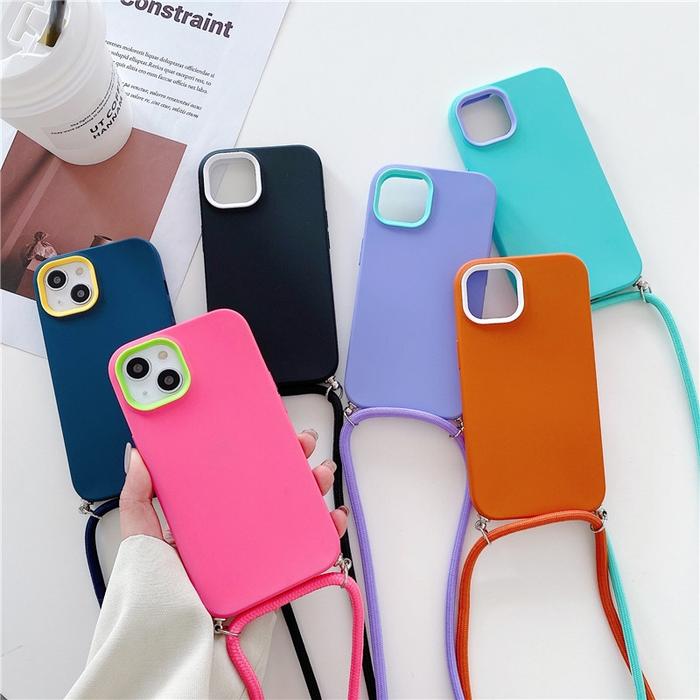 SOFTCASE SAMSUNG A24 A54 A14 A34 S23 ULTRA 5G 3 IN 1 PASTEL DOFF SILICONE FRAME SLING LANYARD TALI S