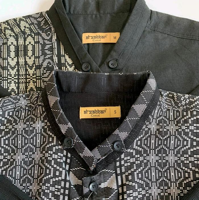 Baju Koko Pria Lengan Panjang AL-ZABBAR Original Warna Hitam Kombinasi Batik