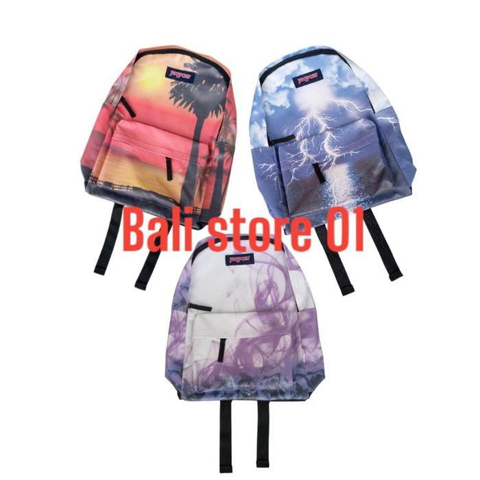 tas ransel superbreak. motif awan petir. asap biru.asap ungu .sunset.tas jansport. tas sekolah. tas 