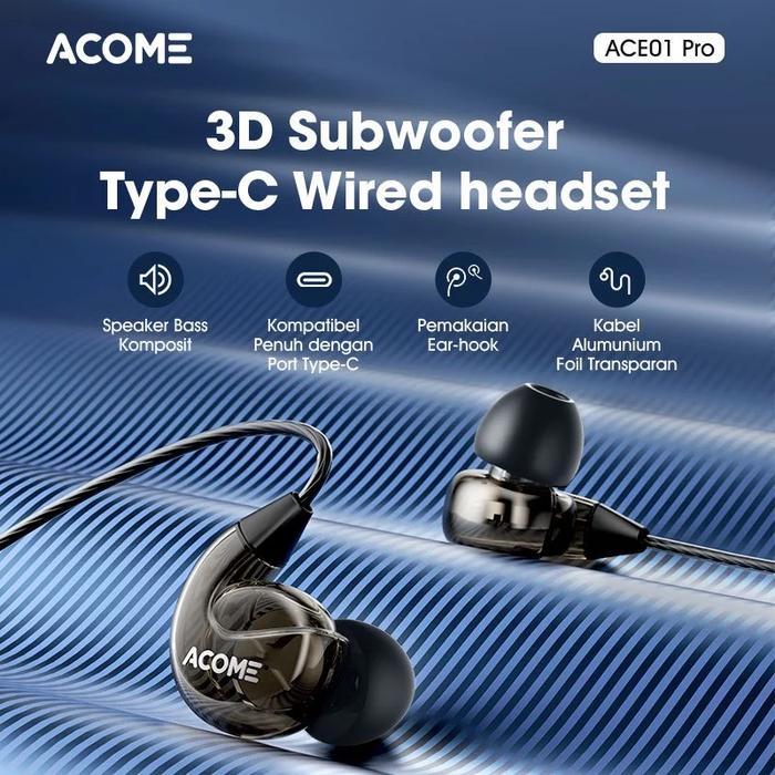 ACOME ACE01 Headset 3D Subwoofer Powerfull Bass Hitam Transparan