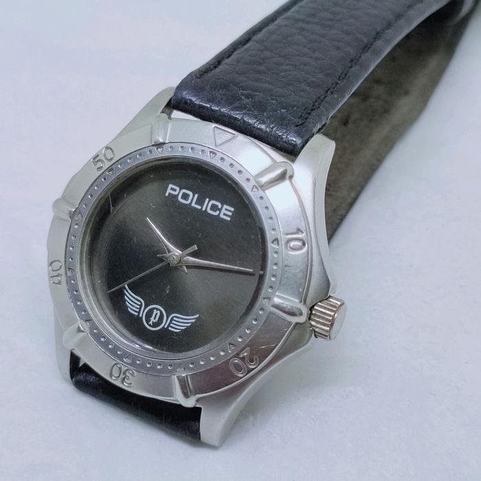 Jam tangan sports classic police quartz watch arloji sport case body tag strap kulit asli genuine le