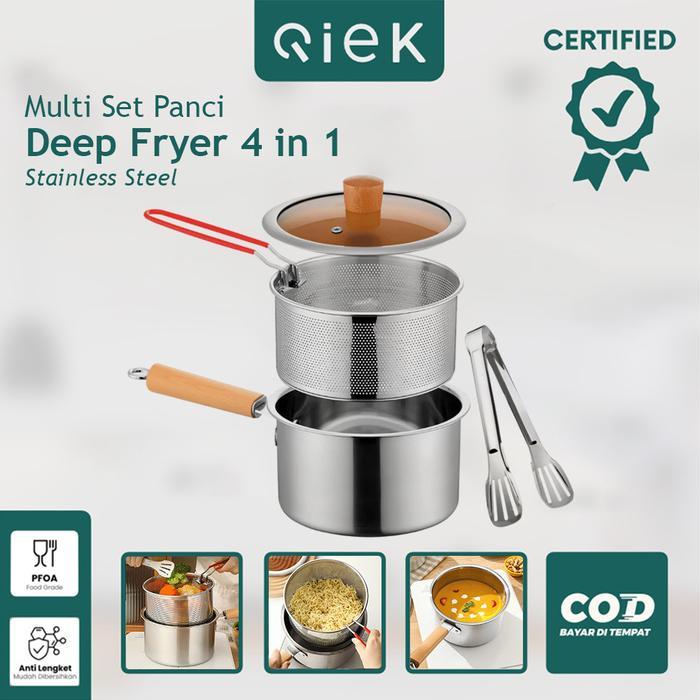 Qiek Deep Fryer Set 4in1 Panci Penggorengan Multifungsi Deep Fryer Serbaguna Anti Lengket