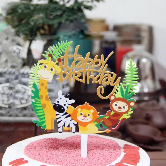 2023 Wild Jungle Party Cake Topper Kids Happy Birthday  Animal Cake