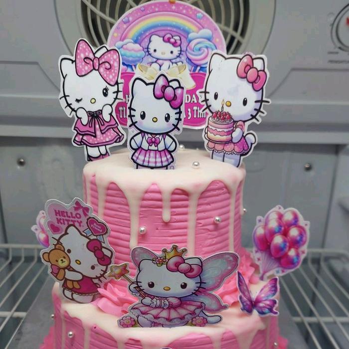 1 set cake topper hello kitty custom nama Costume Kids Fashion