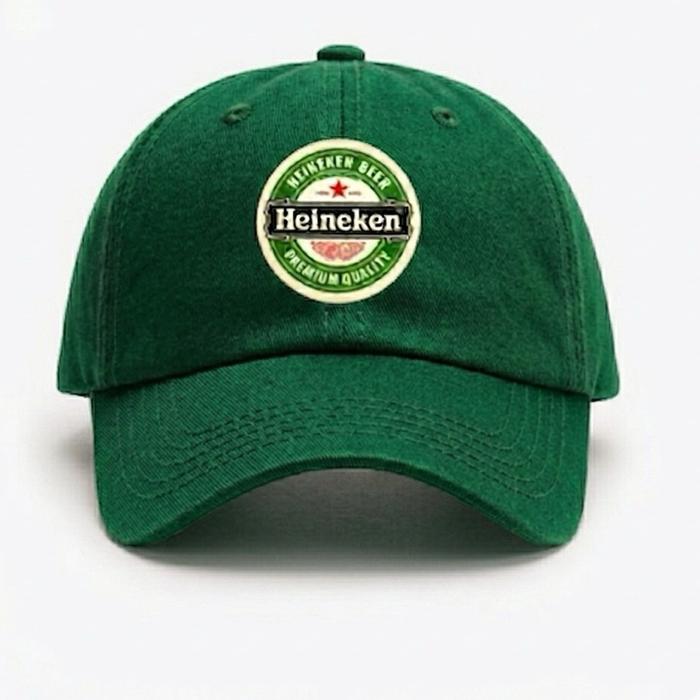 Topi Bisbol Logo HEINEKEN Sablon Dtf Bahan Rafel untuk Pria dan Wanita